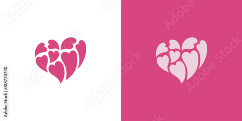 abstract hearts in the shape of a heart pink vector icon logo. group of hearts element design concept