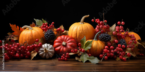 Autumn Harvest Centerpiece with Pumpkins and Berries