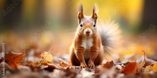 Alert Squirrel in Autumn Leaves