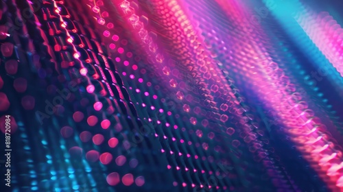 Abstract bright purple background pattern of flying lines of dots and glowing circles of futuristic digital energy magical bright particles ,LED blurred screen ,LED soft focus background , abstract