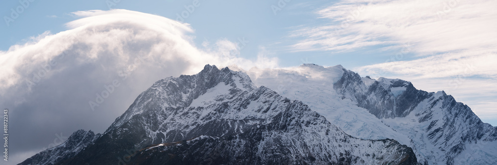 Mountain landscape panorama near Queenstown New Zealand in winter