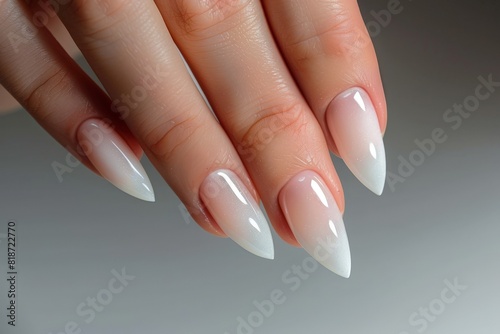 Close up of woman s hand with elegant neutral colors manicure. Luxury hand care. High-resolution. Beautiful simple AI generated image in 4K  unique.