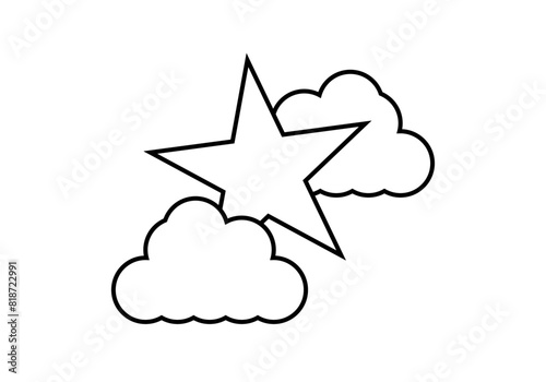 Icono negro de estrella entre dos nubes.