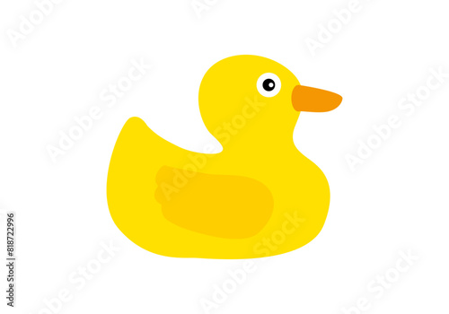 Patito de goma amarillo en fondo blanco.