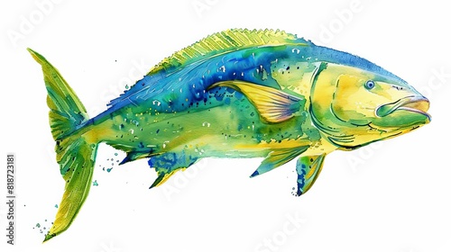 Bring the depths of the ocean to life with a whimsical watercolor illustration of a magnificent mahi-mahi photo