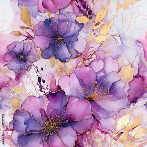 Seamless Luxury Alcohol Ink Flowers Pattern, Alcohol Ink Background, Fluid Ink Technique, Floral Background
