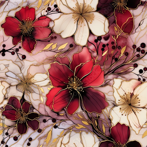 Seamless Luxury Alcohol Ink Flowers Pattern, Alcohol Ink Background, Fluid Ink Technique, Floral Background