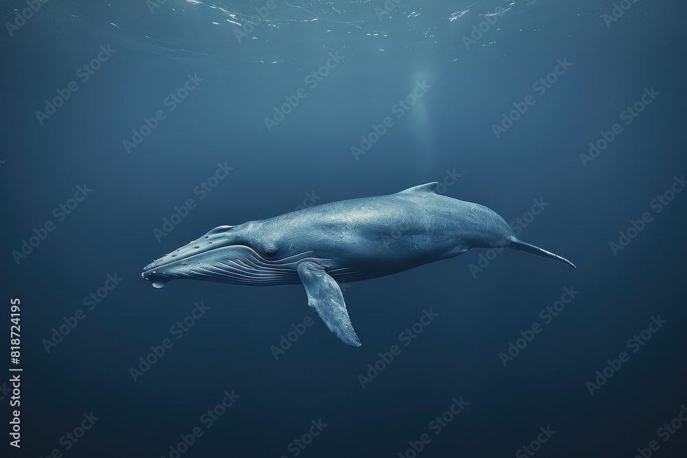 Blue whale swimming in the deep blue sea. AIG51A.