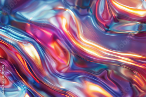 Vibrant Iridescent Abstract Background with Colorful Fluid Waves and Metallic Texture