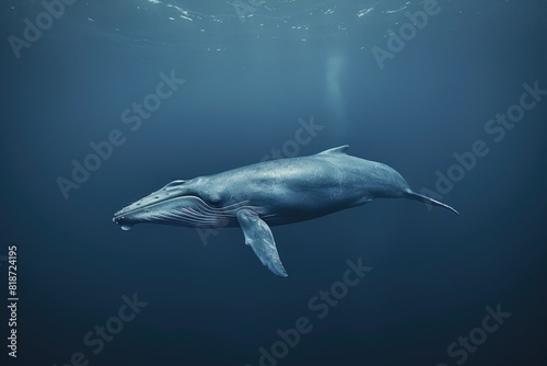 Blue whale swimming in the deep blue sea. AIG51A. © Summit Art Creations