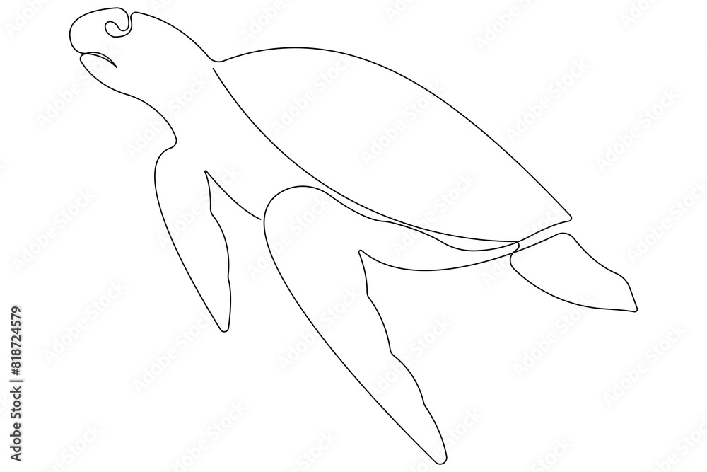 Fototapeta premium Continuous one line art drawing of sea turtle concept of outline vector minimalist illustration 