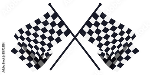 Checkered simple flags. Vector illustration of two sport racing flags. Two crossed racing flags. Formula 1 championship, isolated flags.