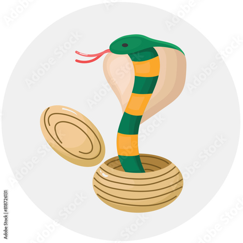 Indian cobra in the basket icon clipart isolated vector illustration