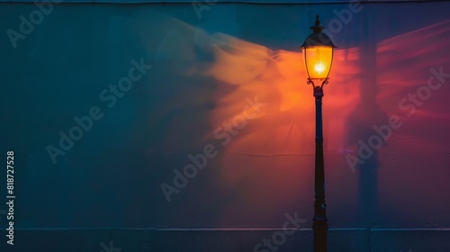 A street lamp at night casting a shadow that is unexpectedly colorful, discussing the unseen beauty in everyday objects photo
