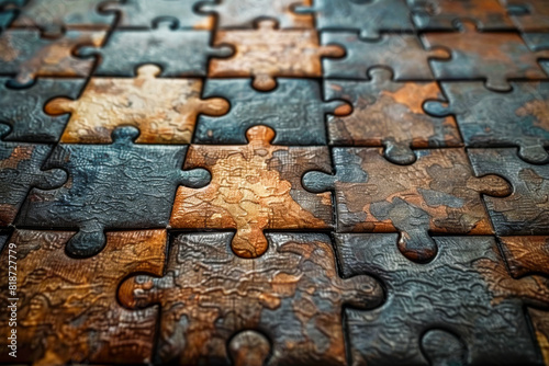 Close Up of Metallic Textured Jigsaw Puzzle Pieces photo