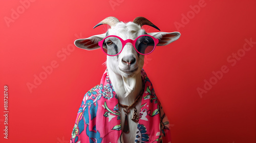 cool goat with glasses on minimalist background, eid ul adha, eid mubarak concept wallpaper © Another Dimension