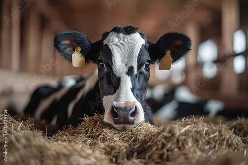 A cow on farm. Created with Ai