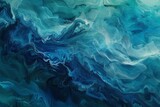 Ocean Depths Depict an abstract underwater scene using shades of blue and green with flowing textures that mimic water movement
