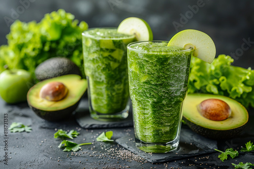 Fresh Green Smoothie with Avocado and Apple Garnish for a Healthy Lifestyle