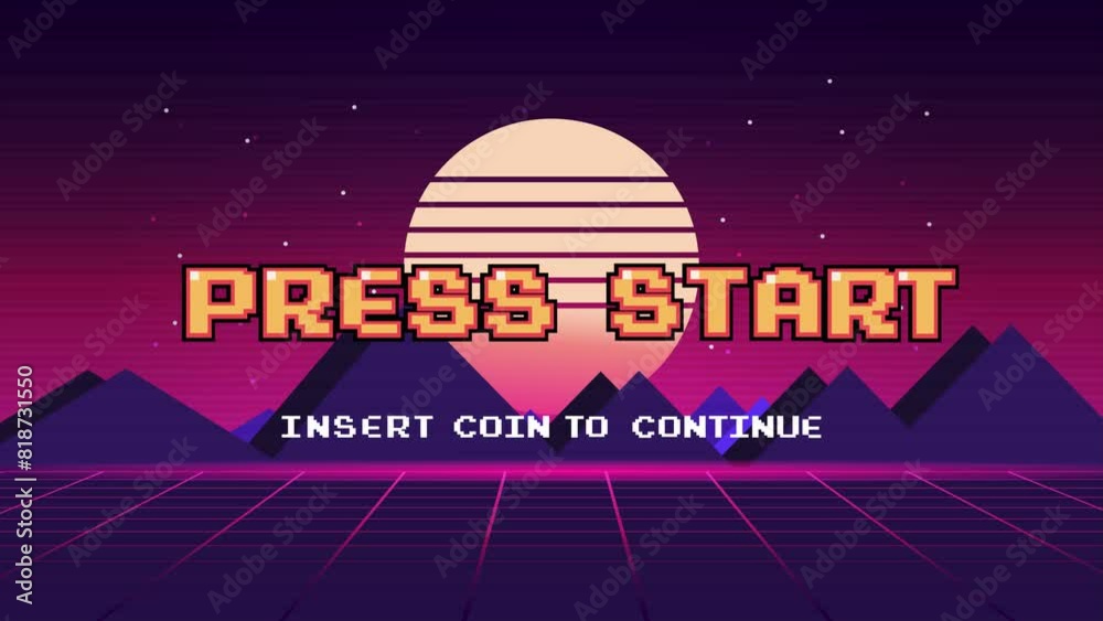 PRESS START INSERT A COIN TO CONTINUE .pixel art .8 bit game.retro game. for game assets 
