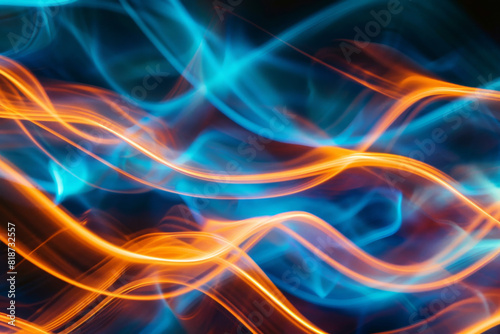 Abstract Energy Waves Vibrant Blue and Orange Light Trails Dynamic Motion Background