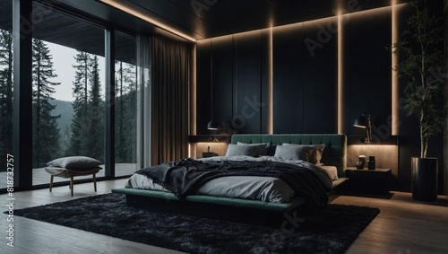 Minimalistic luxury bedroom in a mountain chalet