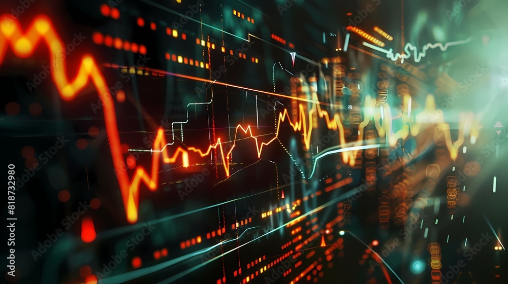 Graphical illustration of stock movements akin to a heartbeat monitor, indicating the rhythmic pulse of the market, captured in high-definition clarity.