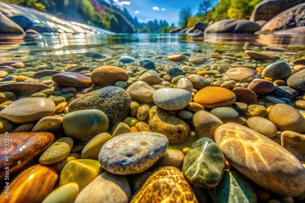 Smooth Rocks and Light Reflections Underwater, Textured Background of ...