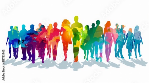 Colorful silhouettes of a diverse and multicultural community. Illustration of a multiethnic group of people, portrais