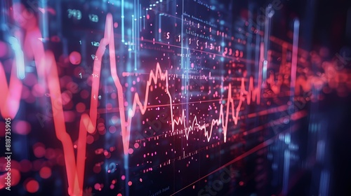 Graphical representation of stock movements resembling a heartbeat monitor, emphasizing the dynamic pulse of the market, captured with impeccable HD resolution. photo