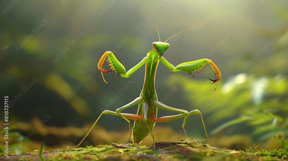 Insect: A praying mantis in a dramatic, martial arts pose