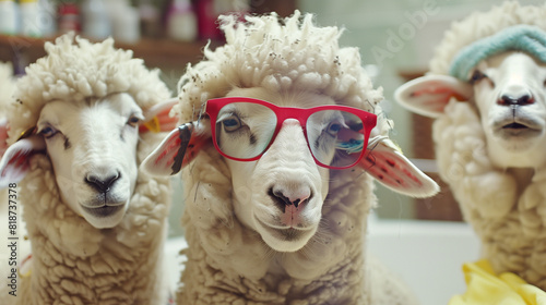 funny sheep getting ready for eid ul adha in spa salon