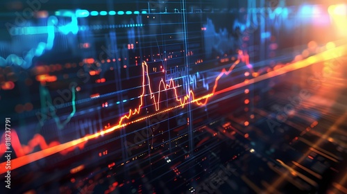 Graphical representation of stock trends mimicking a heartbeat monitor, reflecting the fluctuating pulse of the market, captured with HD precision. photo