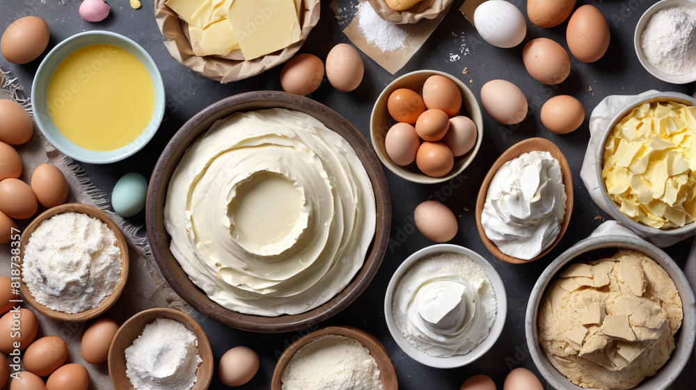 Top view of a table filled with various pastries, Generative AI.

