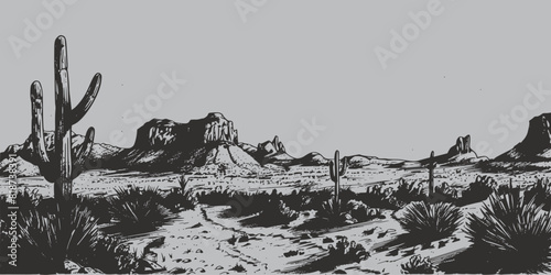 Vintage retro old engraving sketch draw paint of nature outdoor american mexican desert western wild west landscape scene