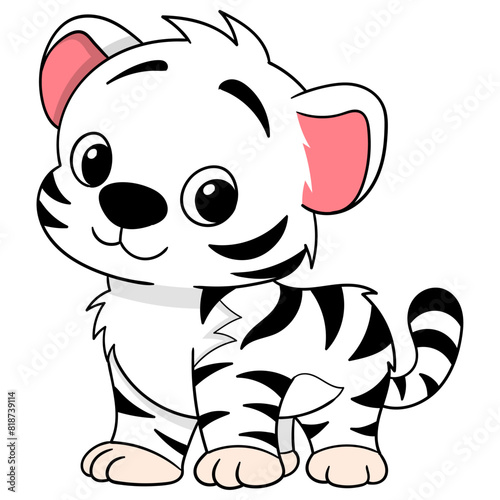white tiger cub with a friendly face smiling and saying hello