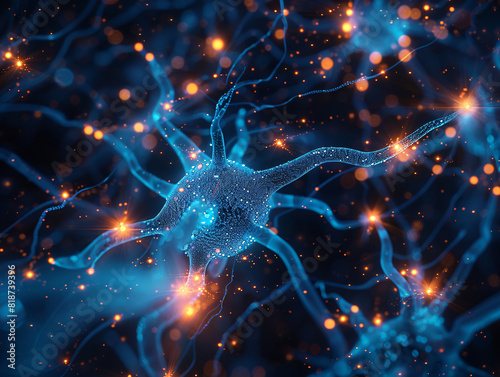 a blue glowing neurons with orange lights