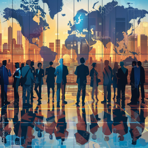 An illustration of a global business conference bringing together industry leaders