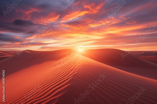 a sunset over sand dunes