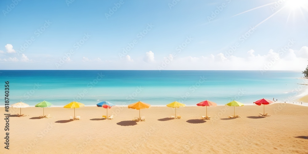 beautiful beach with umbrellas and chairs on the sea shore