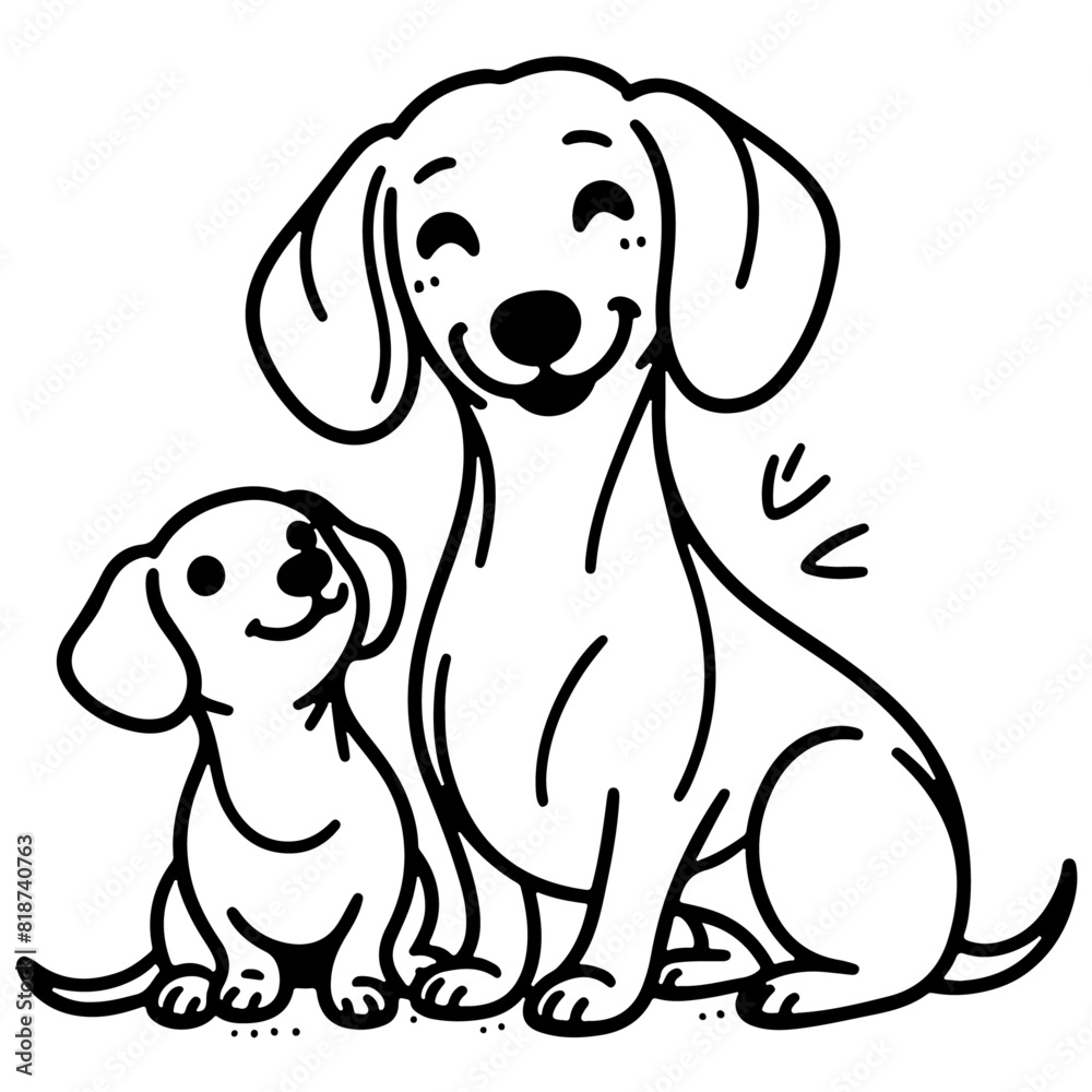Family Dog Vector Illustrations Featuring Mom and Baby Dog, Dad and Baby Dog in Loving Poses