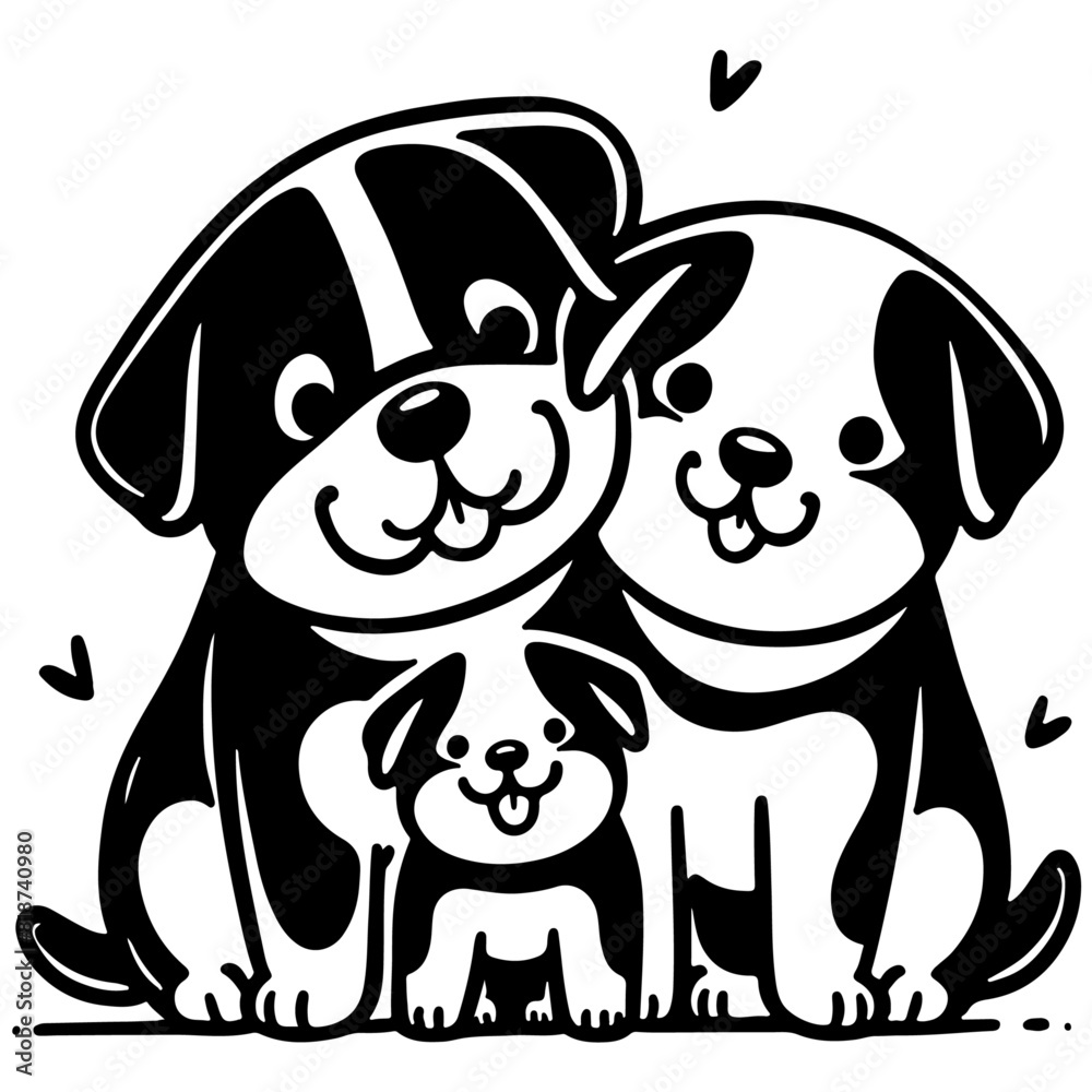 Obraz premium Family Dog Vector Illustrations Featuring Mom and Baby Dog, Dad and Baby Dog in Loving Poses