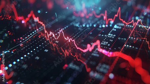 Graphical representation of stock market trends mimicking a heartbeat monitor, emphasizing the fluctuating pulse of the market, captured with impeccable HD resolution.