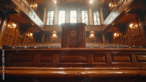 Elegant podium in a well-lit lecture theater text