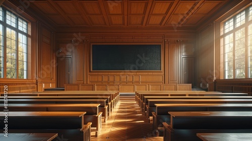 Modern education podium in an empty lecture hall text