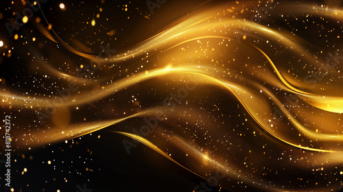 A gold and black background with a wave of gold and black dots. The dots are scattered all over the background, creating a sense of movement and energy. The image conveys a feeling of excitement