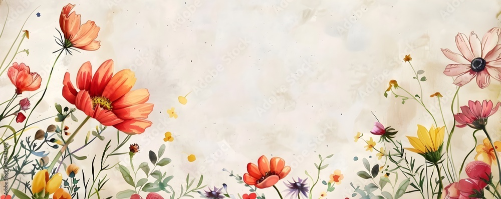 Watercolor Wildflower Frame with Clear Central Space Watercolor Wildflower Frame with Clear Central Space