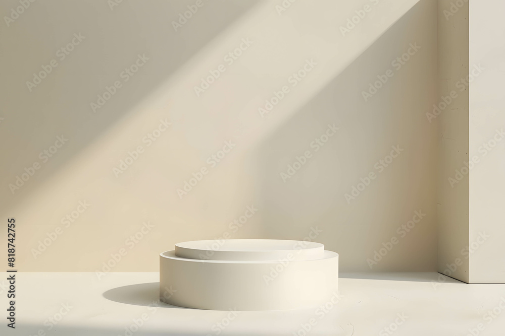 White podium stand positioned centrally on a minimal backdrop, perfect for highlighting a banner, ideal for advertising a banner, beautiful and adds value to the product