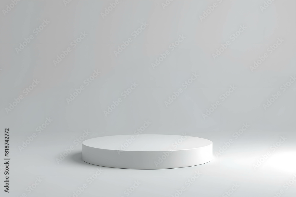 White podium stand positioned centrally on a minimal backdrop, perfect for highlighting a banner, ideal for advertising a banner, beautiful and adds value to the product