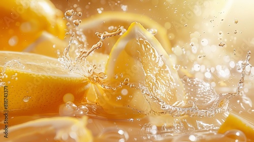 Vibrant image of lemons being splashed with water droplets, capturing motion and freshness